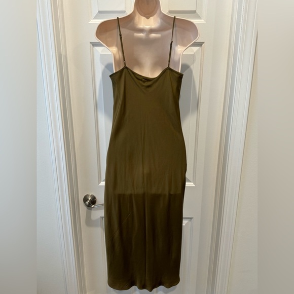 FRAME slip dress silk denim olive green dress with spaghetti straps - Picture 2 of 11